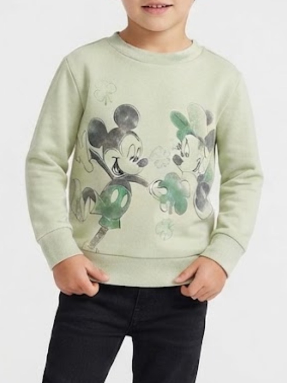 Disney Light Green Mickey & Minnie Graphic Sweatshirt Kids Unisex Size 5T